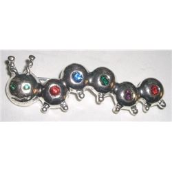 VINTAGE *CATAPILLER* BROOCH PIN WITH GREEN/BLUE/RED & PURPLE RHINESTONES!! PIN CAME OUT OF SAFE!!