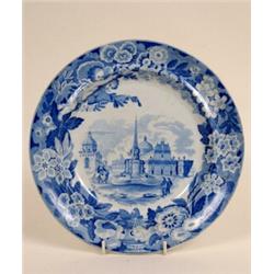 A 19th Century Part Dinner Service, with blue transfer printed decoration 'Obelisk at Catania' an...