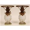 A Pair of 19th Century Oil Lamps, in the form of owls, having glass eyes and with white glass sha...