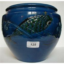 A Brannam Earthenware Jardinière, decorated fish on a blue ground, 20.5 cm £70 90...