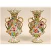 Image 1 : A Pair of 19th Century Coalbrookdale Style Baluster Vases, with floral painted and floral encrust...
