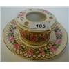 Image 1 : A 19th Century Derby Porcelain Inkwell and Saucer, with gilt decoration and painted roses £40 60...