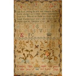 A George III Sampler, by Frances Clift "aged nine years in the year of our Lord 1788, with letter...