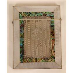 A Victorian MOP Card Case, with silver coloured metal panel and engine turned decoration and init...