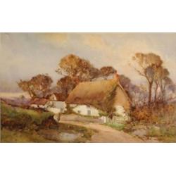 Eyre Simmons, a Cornish village, watercolour, signed, inscribed on a label verso, 26.5 x 43 cm  S...