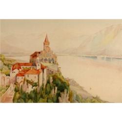 Peter Cushing, an Italian town, watercolour, signed, 56 x 71 cm  See illustration £100 150...