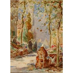 T*** W*** Morley, a Continental village scene, watercolour, signed 36 x 26 cm  See illustration £...