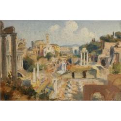 Brooke Farrar, Ford Romano an Italian ruin scene, oil on board, signed, dated, and inscribed, 15...