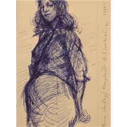 Robert O*** Lenkiewicz, Morse Standing, Hampstead, biro on paper, inscribed to the margins, and w...
