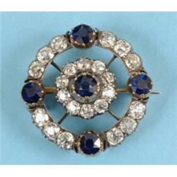 A Victorian Diamond and Sapphire Brooch, with twenty two diamonds and five sapphires, See colour...