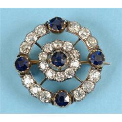 A Victorian Diamond and Sapphire Brooch, with twenty two diamonds and five sapphires, See colour...