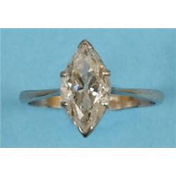 A Navette Shape Diamond Ring, in white metal mount  See colour illustration £700 1000...