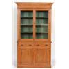 Image 1 : A Late 19th Century Pitch Pine Bookcase, having two glazed doors above two short drawers with cup...