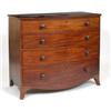 An Early 19th Century Mahogany Bow Front Chest, of four graduated long drawers, on splay bracket...