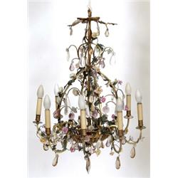 A Brass Eight Light Electrolier, applies encrusted flowers  See illustration £100 150...