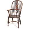 A Victorian Yew Beech and Elm Windsor Style Armchair, with Christmas tree pierced splat, on turne...