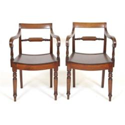 A Set of Seven 19th Century Mahogany Dining Chairs, with solid seats and turned and tapering fron...