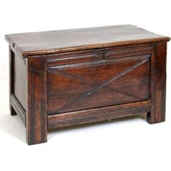 An 18th Century Oak and Elm Coffer, on stile legs, 114 cm  See illustration £300 400...