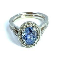 Natural Ceylon Sapphire 2.13ct / Diamond 0.41ct / 14k White Gold Ring 4.15gram