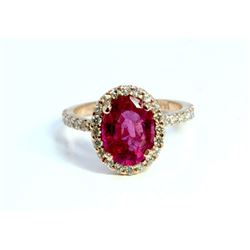 Natural Pink Tourmaline 2.21ct / Diamond 0.51ct / 14K Rose Gold Ring 2.82gram