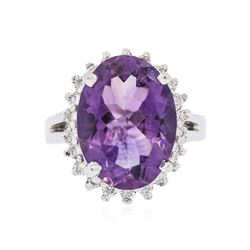 14KT White Gold 7.81 ctw Amethyst and Diamond Ring