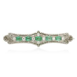 18KT White Gold 1.30 ctw Emerald and Diamond Brooch