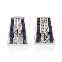 14KT White Gold 2.52 ctw Sapphire and Diamond Earrings