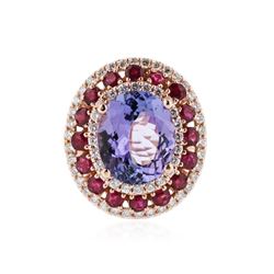 14KT Rose Gold 6.61 ctw Tanzanite, Ruby and Diamond Ring