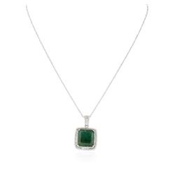 14KT White Gold 22.75 ctw Emerald and Diamond Pendant with Chain