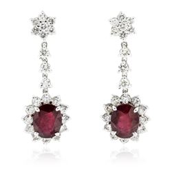 14KT White Gold 5.56 ctw Ruby and Diamond Earrings