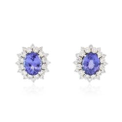 14KT White Gold 5.82 ctw Tanzanite and Diamond Earrings