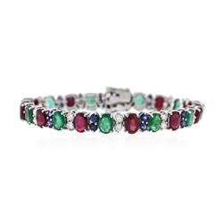 14KT White Gold 13.20 ctw Emerald, Ruby, Sapphire and Diamond Bracelet