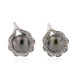 18KT White Gold Pearl and Diamond Earrings