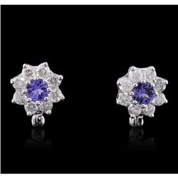 14KT White Gold 1.08 ctw Tanzanite and Diamond Earrings