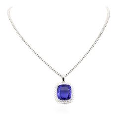 14KT White Gold GIA Certified 20.78 ctw Tanzanite and Diamond Pendant With Chain