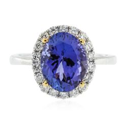 14KT Two-Tone Gold 3.90 ctw Tanzanite and Diamond Ring