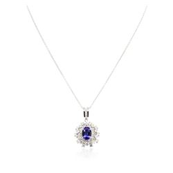 14KT White Gold 3.40 ctw Tanzanite and Diamond Pendant With Chain