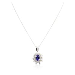 14KT White Gold 3.40 ctw Tanzanite and Diamond Pendant With Chain