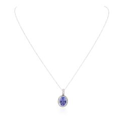 14KT White Gold 3.29 ctw Tanzanite and Diamond Pendant With Chain