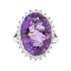 14KT White Gold 10.33 ctw Amethyst and Diamond Ring