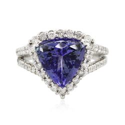 14KT White Gold 4.74 ctw Tanzanite and Diamond Ring