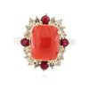 Image 1 : 14KT Yellow Gold 3.15 ctw Coral, Ruby and Diamond Ring