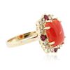 Image 2 : 14KT Yellow Gold 3.15 ctw Coral, Ruby and Diamond Ring