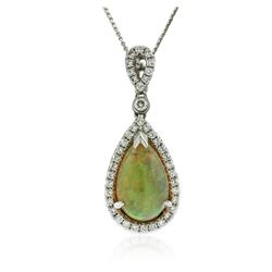 18KT White Gold 5.29 ctw Opal and Diamond Pendant With Chain