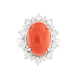 14KT White Gold 5.19 ctw Coral and Diamond Ring