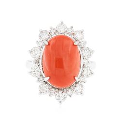 14KT White Gold 5.19 ctw Coral and Diamond Ring