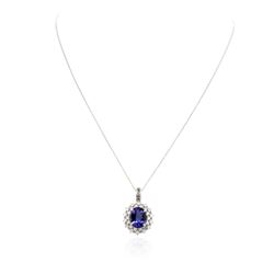 14KT White Gold 3.73 ctw Tanzanite and Diamond Pendant With Chain