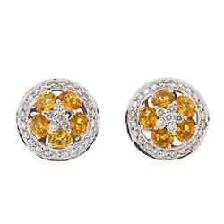 18KT White Gold 1.90 ctw Yellow Sapphire and Diamond Earrings