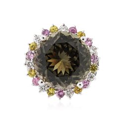 14KT White Gold 26.05 ctw Green Tourmaline, Sapphire and Diamond Ring