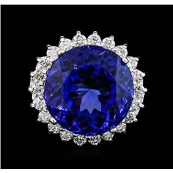 14KT White Gold GIA Certified 30.20 ctw Tanzanite and Diamond Ring